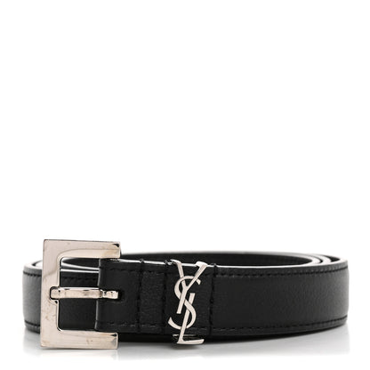 Saint Laurent Calfskin Monogram Narrow Square Buckle Belt 75 30 Black 1 of 8