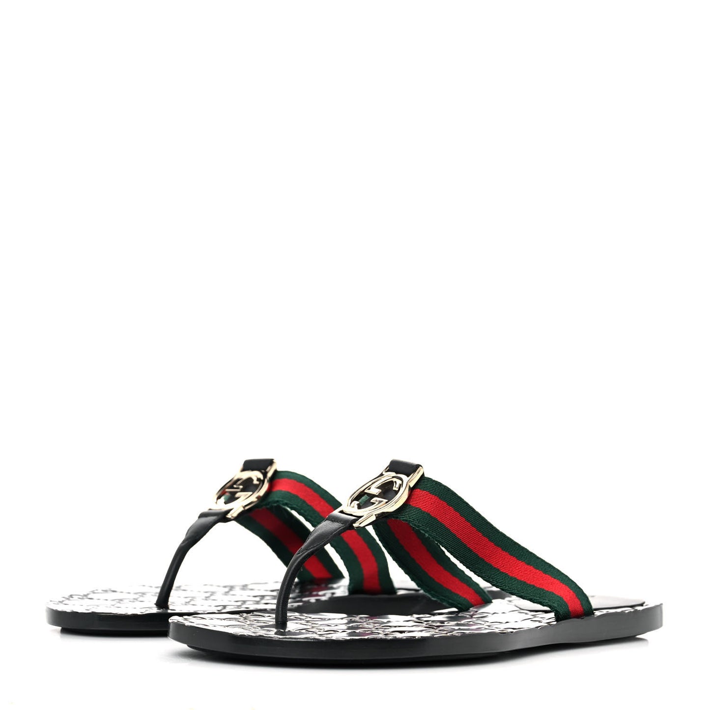 Nylon Guccissima Web Womens Thong Sandals 35.5 Green Red Black