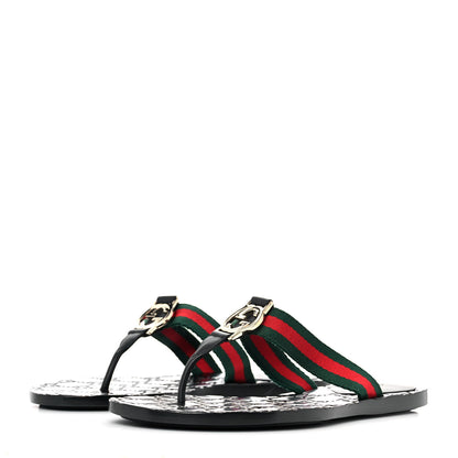 Gucci Nylon Guccissima Web Womens Thong Sandals 35.5 Green Red Black 3 of 8