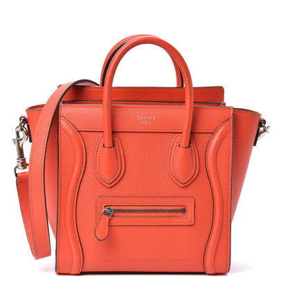 Celine Drummed Calfskin Nano Luggage Vermillion 1 of 9