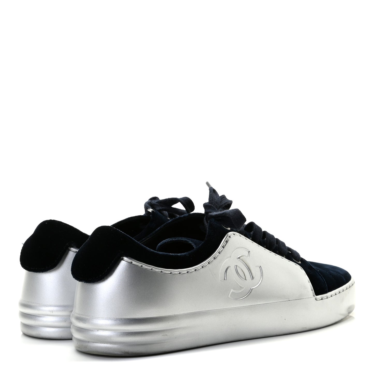 Calfskin Velvet Womens CC Sneakers 37.5 Navy