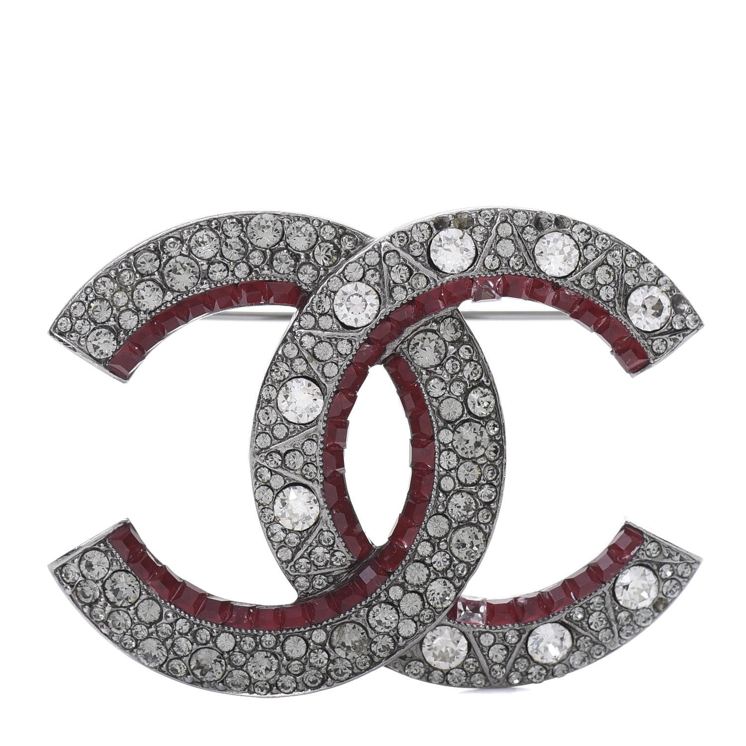 Chanel Ruthenium Crystal CC Brooch Red 1 of 5