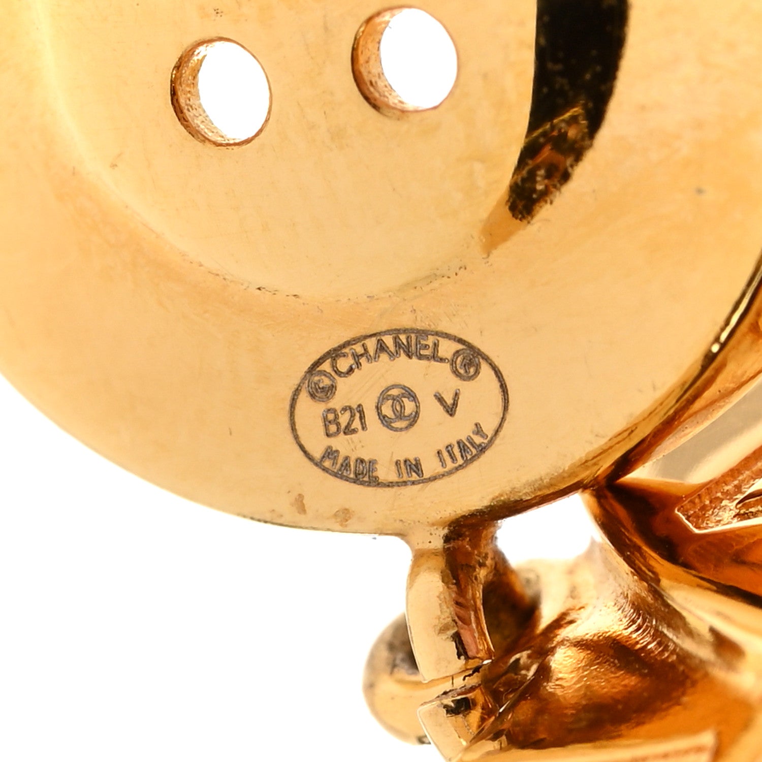 Chanel Metal Large Paris Button Earrings Gold 4 of 4