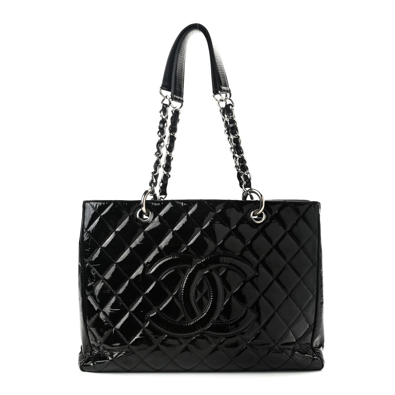 Chanel Patent Quilted Grand Shopping Tote GST Black 1 of 10