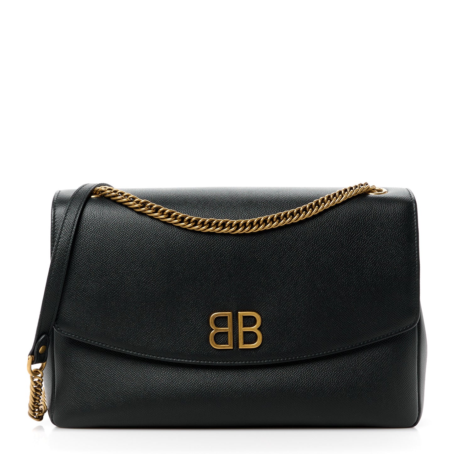 Grained Calfskin BB Round Shoulder Bag Black