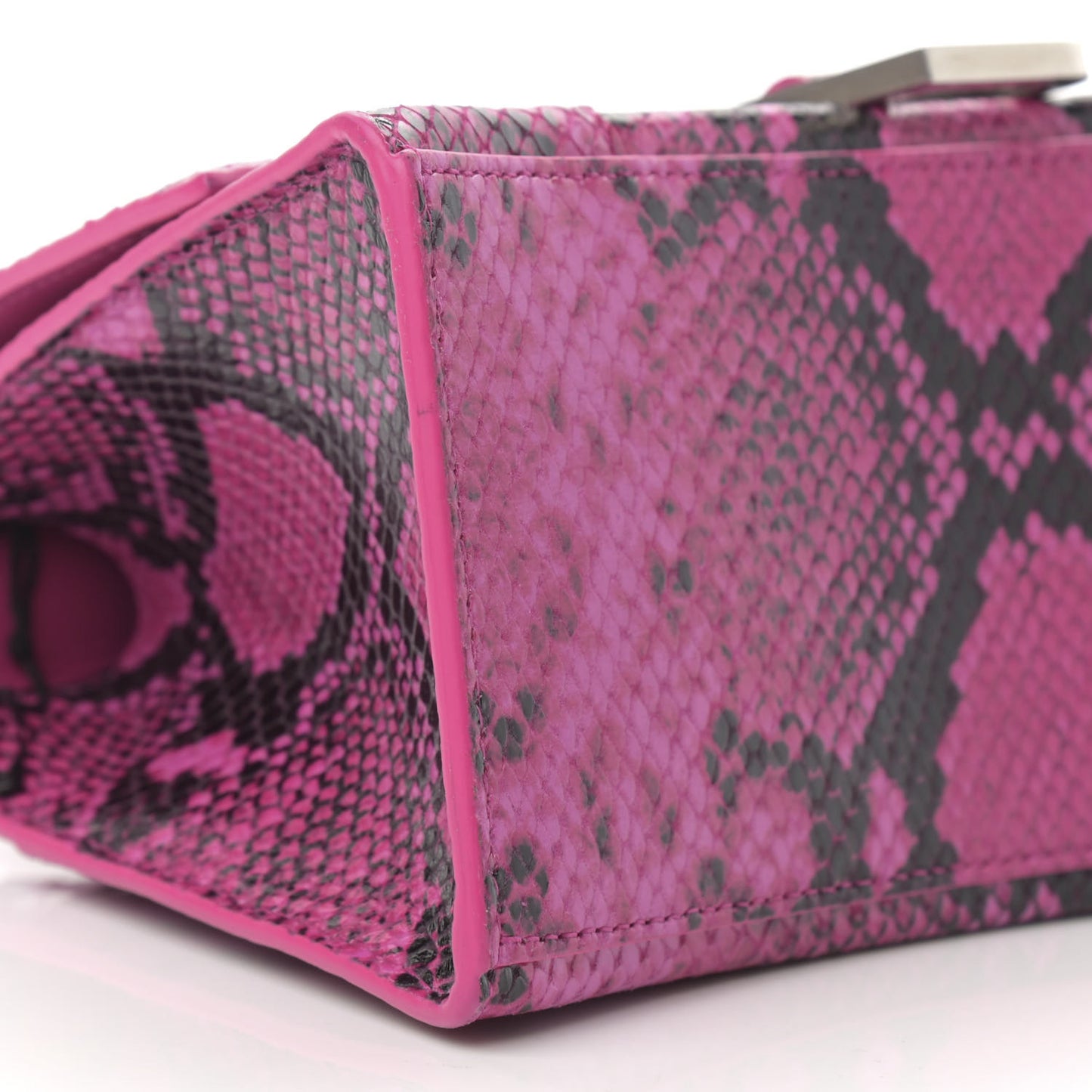 Shiny Calfskin Python Effect Small Hourglass Top Handle Bag Fuchsia Black