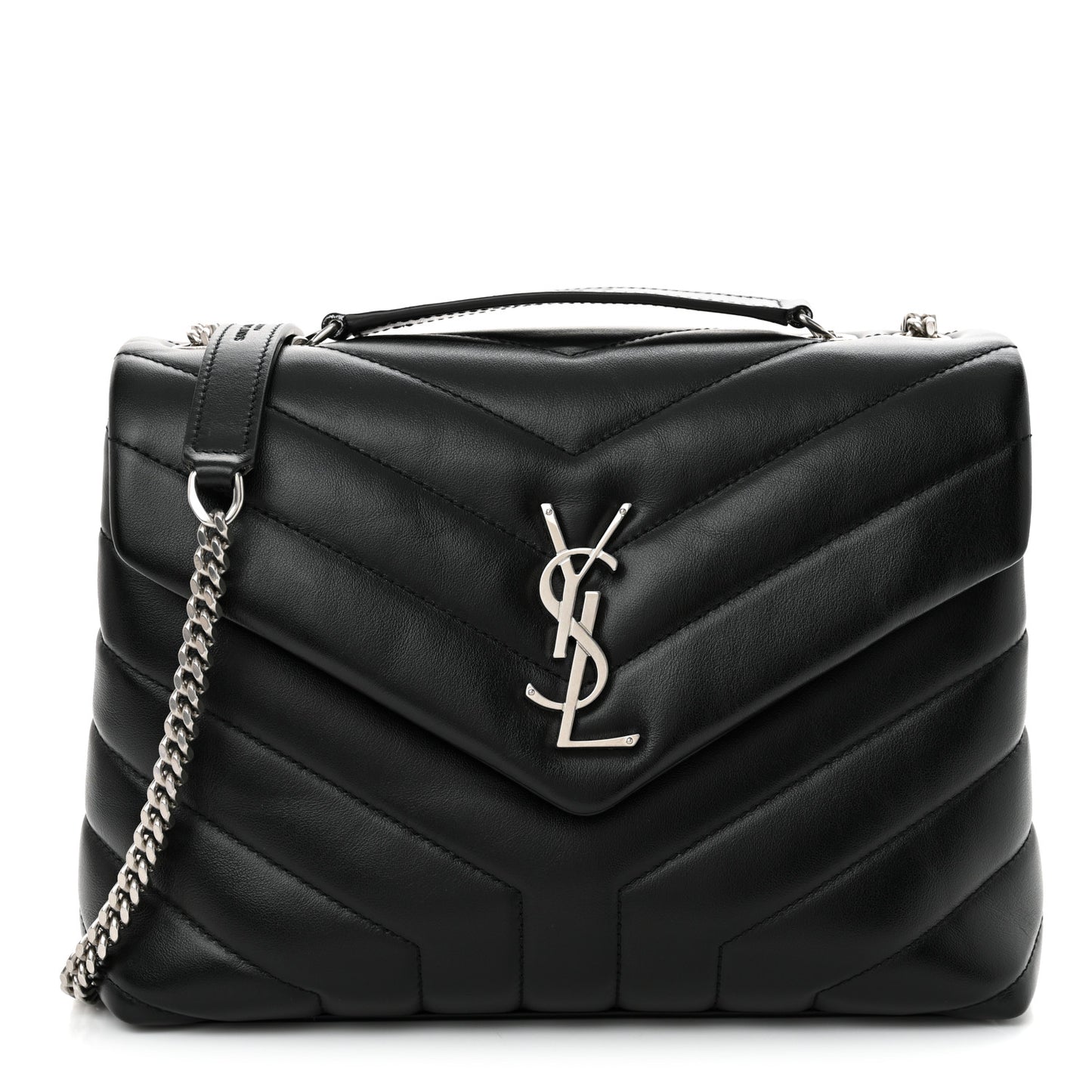 Calfskin Y Quilted Monogram Small Loulou Chain Satchel Black