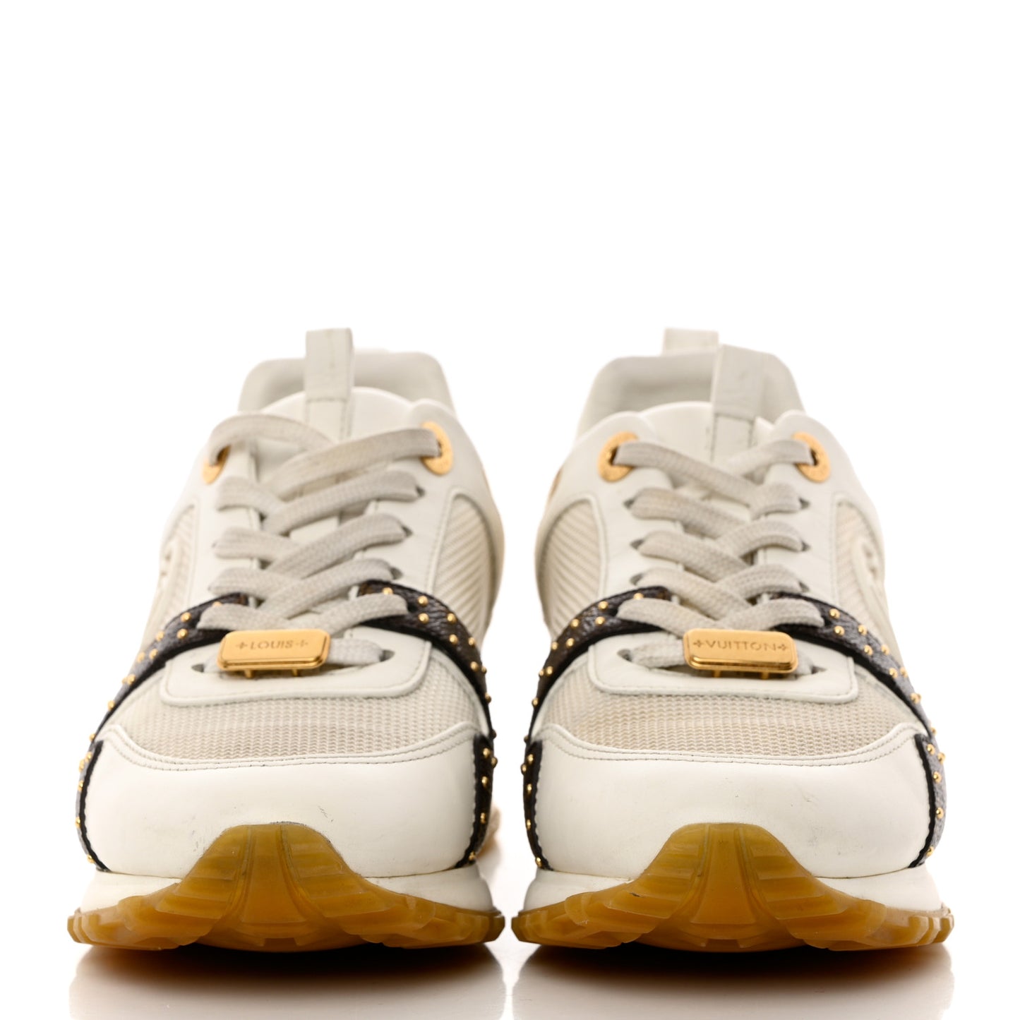 Calfskin Monogram Embellished Run Away Sneakers 36 White