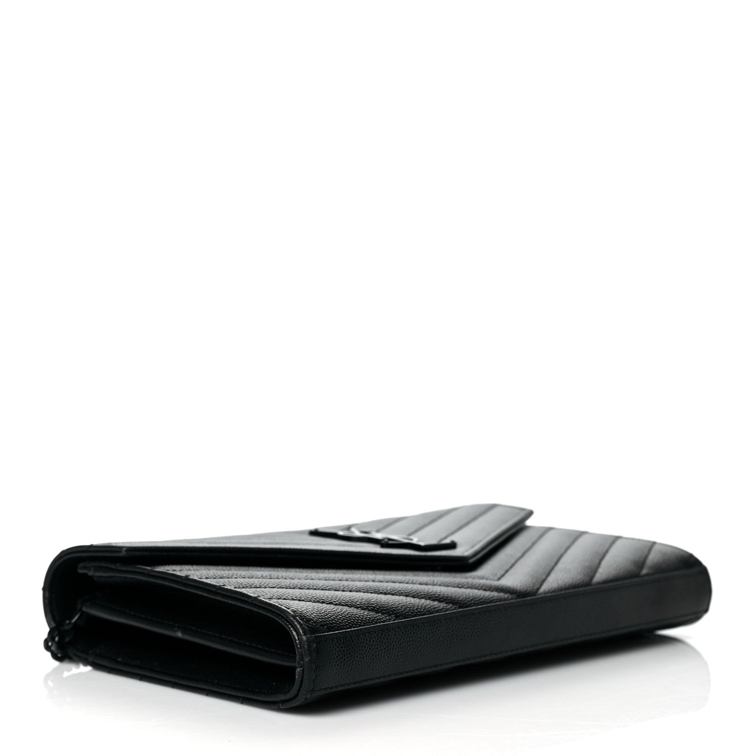 Saint Laurent Grain De Poudre Matelasse Chevron Monogram Chain Wallet Black 3 of 11