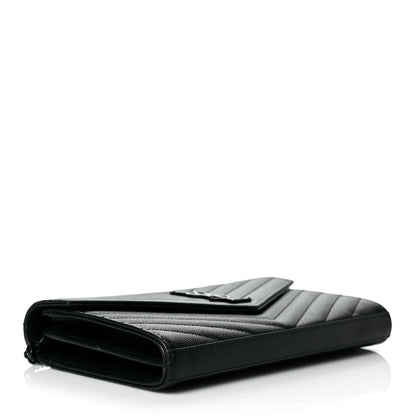 Saint Laurent Grain De Poudre Matelasse Chevron Monogram Chain Wallet Black 3 of 11