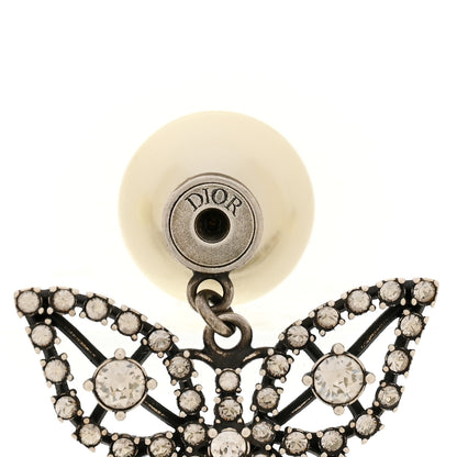Christian Dior Pearl Crystal Butterfly Tribal Earrings Silver 3 of 5