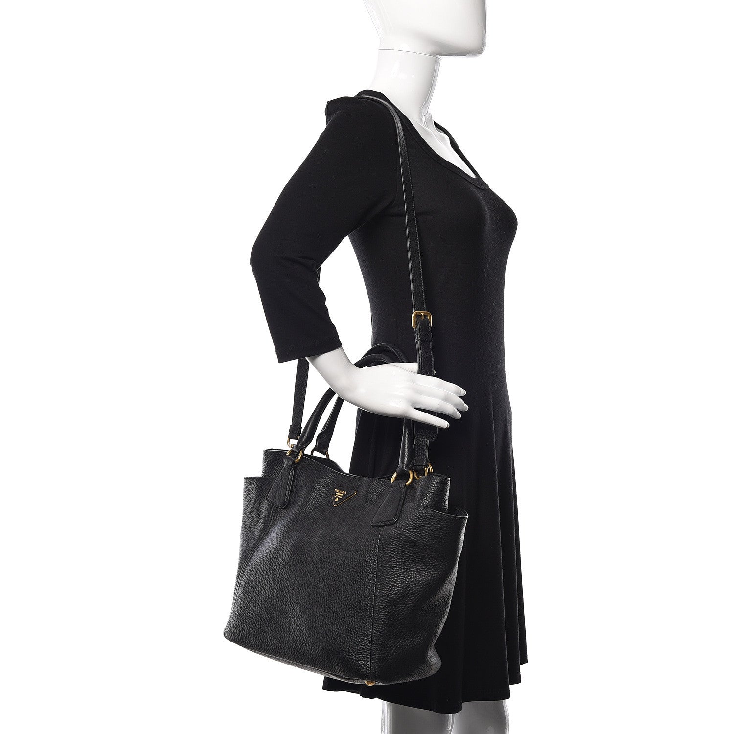 Prada Vitello Daino Side Pocket Tote Black 1 of 10