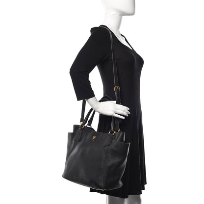 Prada Vitello Daino Side Pocket Tote Black 1 of 10