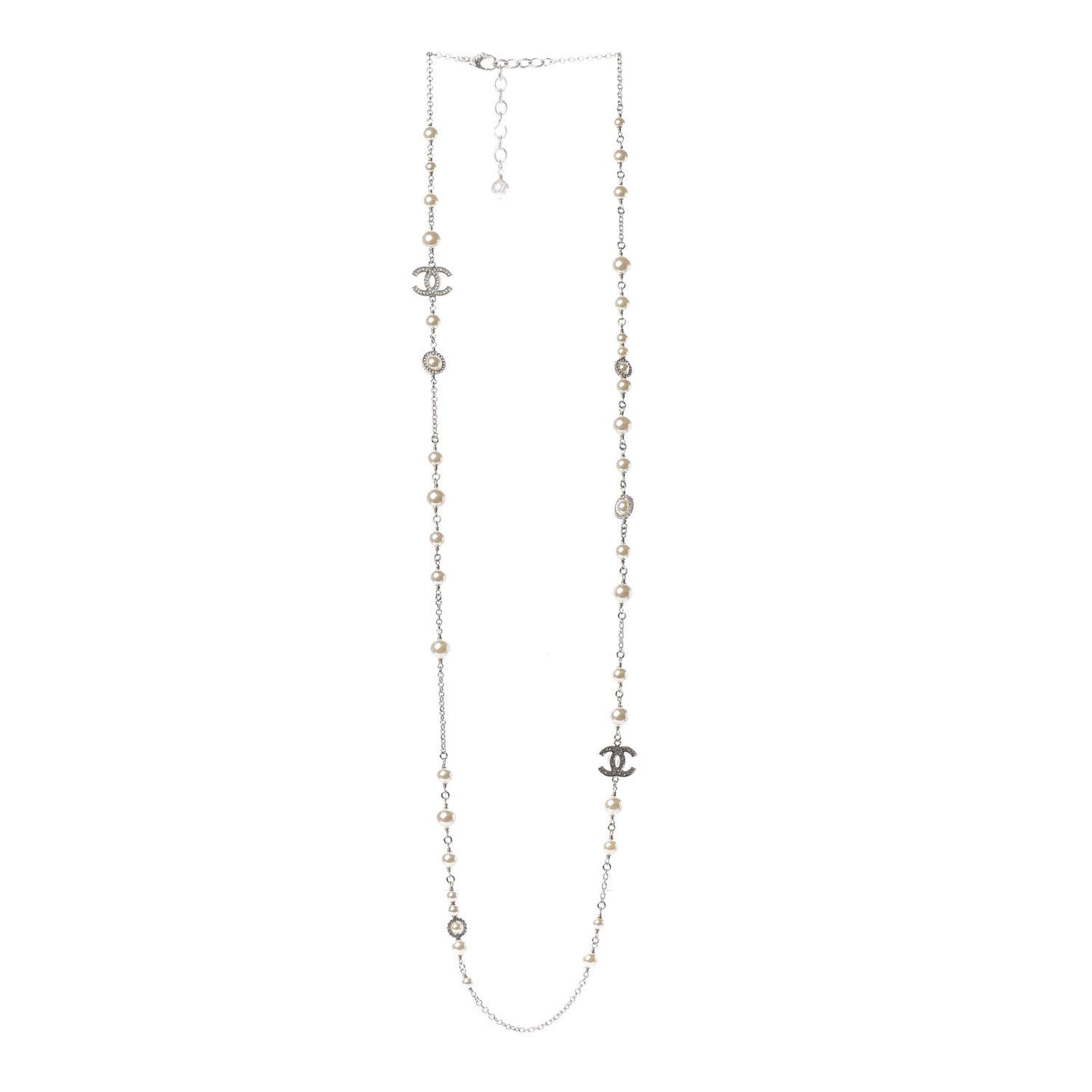 Pearl Crystal CC Lace Camellia Long Necklace Gold