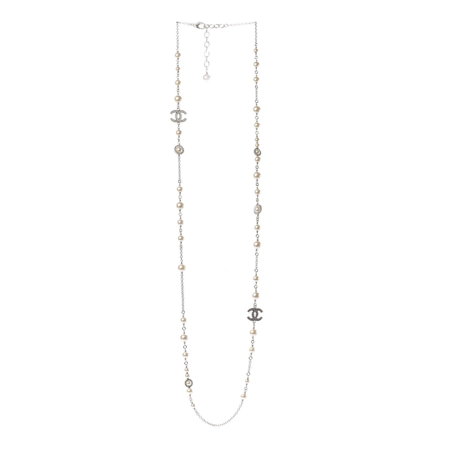 Chanel Pearl Crystal CC Lace Camellia Long Necklace Gold 3 of 4