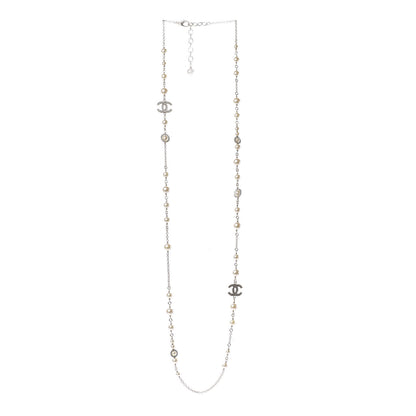 Chanel Pearl Crystal CC Lace Camellia Long Necklace Gold 3 of 4