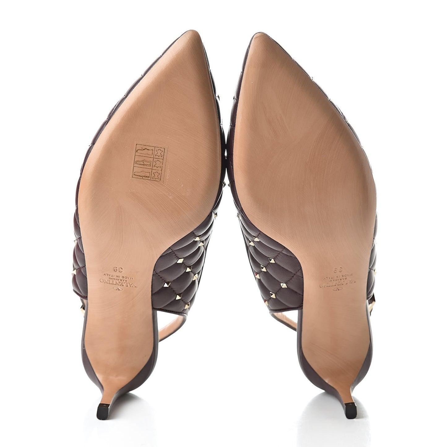 Nappa Quilted Rockstud Spike Slingback Low Heel Pumps 39 Rubin