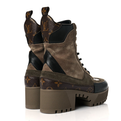 Louis Vuitton Suede Calfskin Monogram Laureate Platform Desert Boots 35.5 Taupe 4 of 19