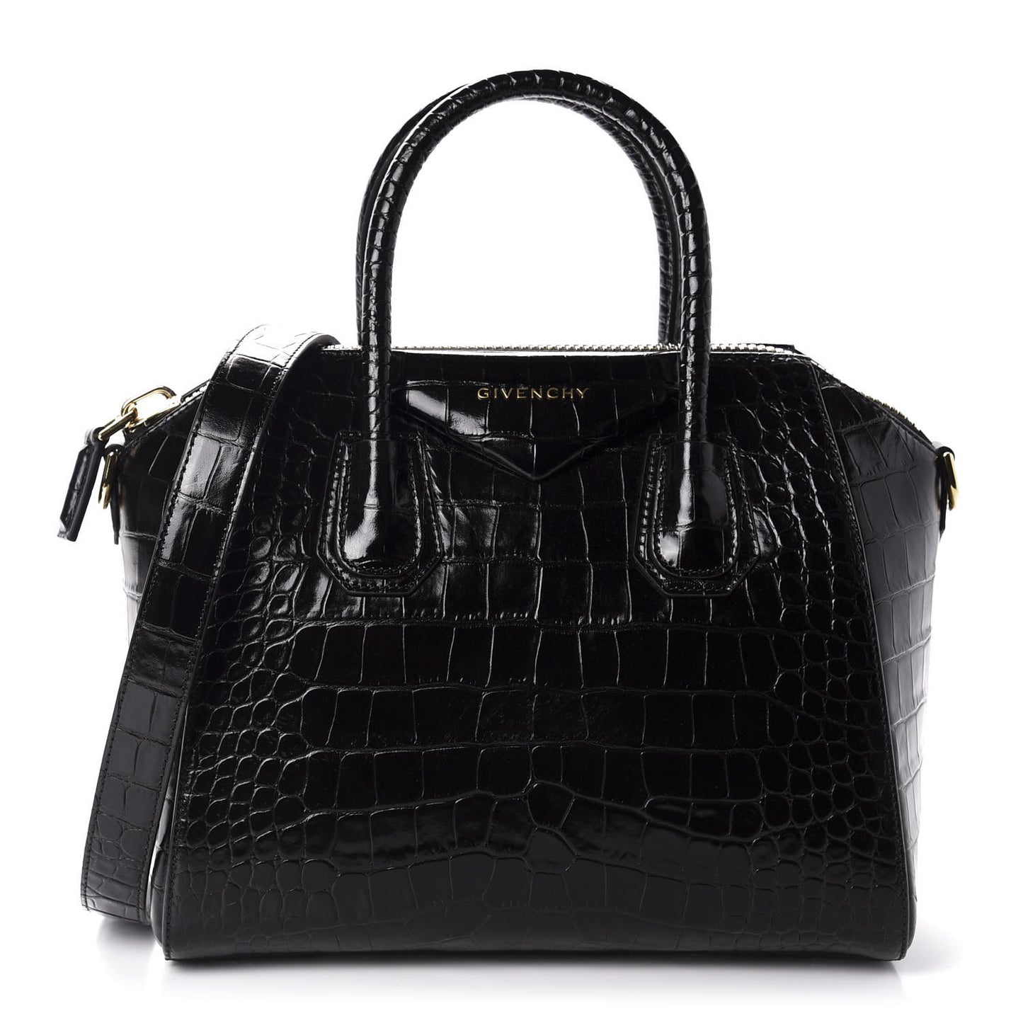 Calfskin Crocodile Embossed Small Antigona Black
