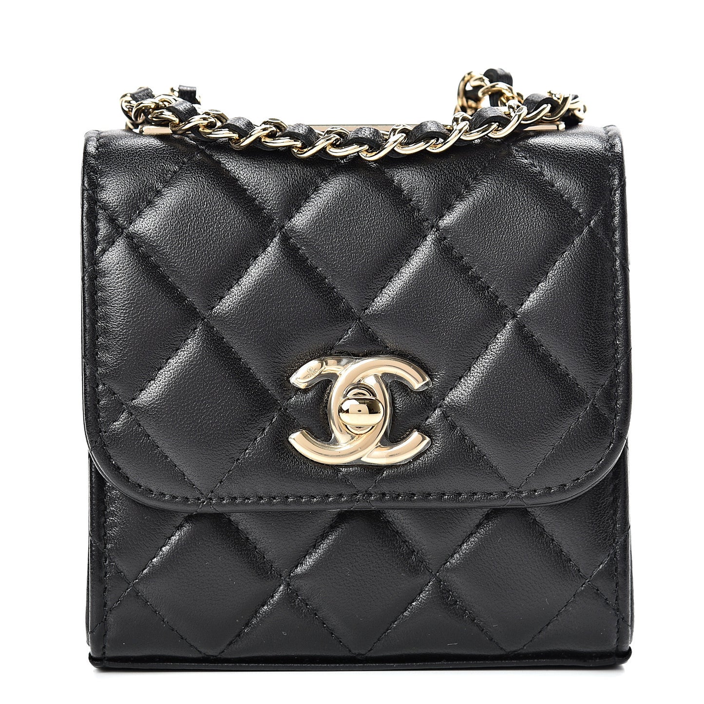 Lambskin Quilted Mini Trendy CC Chain Wallet Black