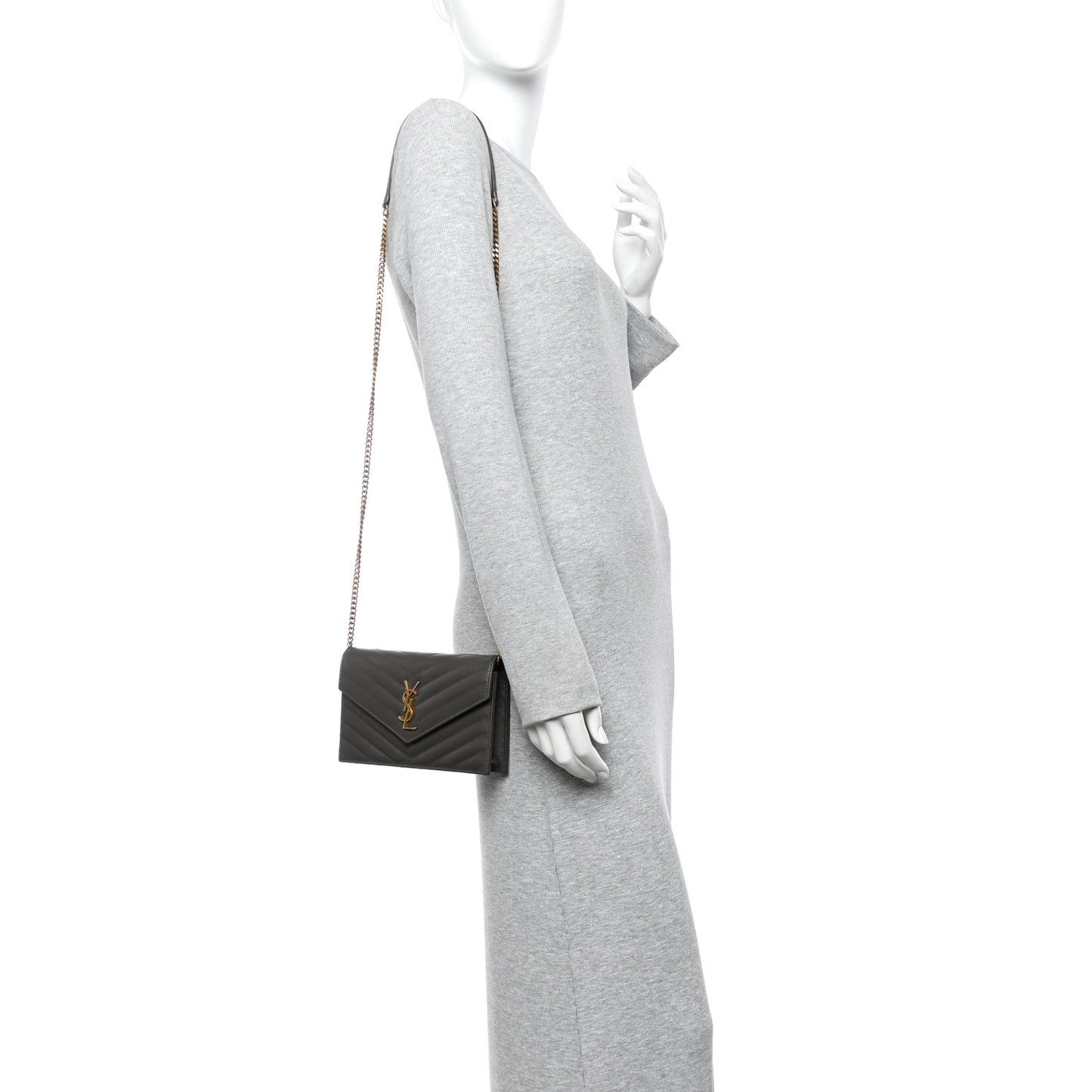 Grain De Poudre Matelasse Chevron Monogram Envelope Chain Wallet Pebble