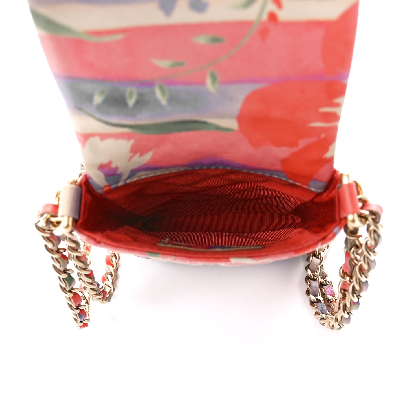 Lambskin Floral Printed Quilted Phone Holder Multicolor