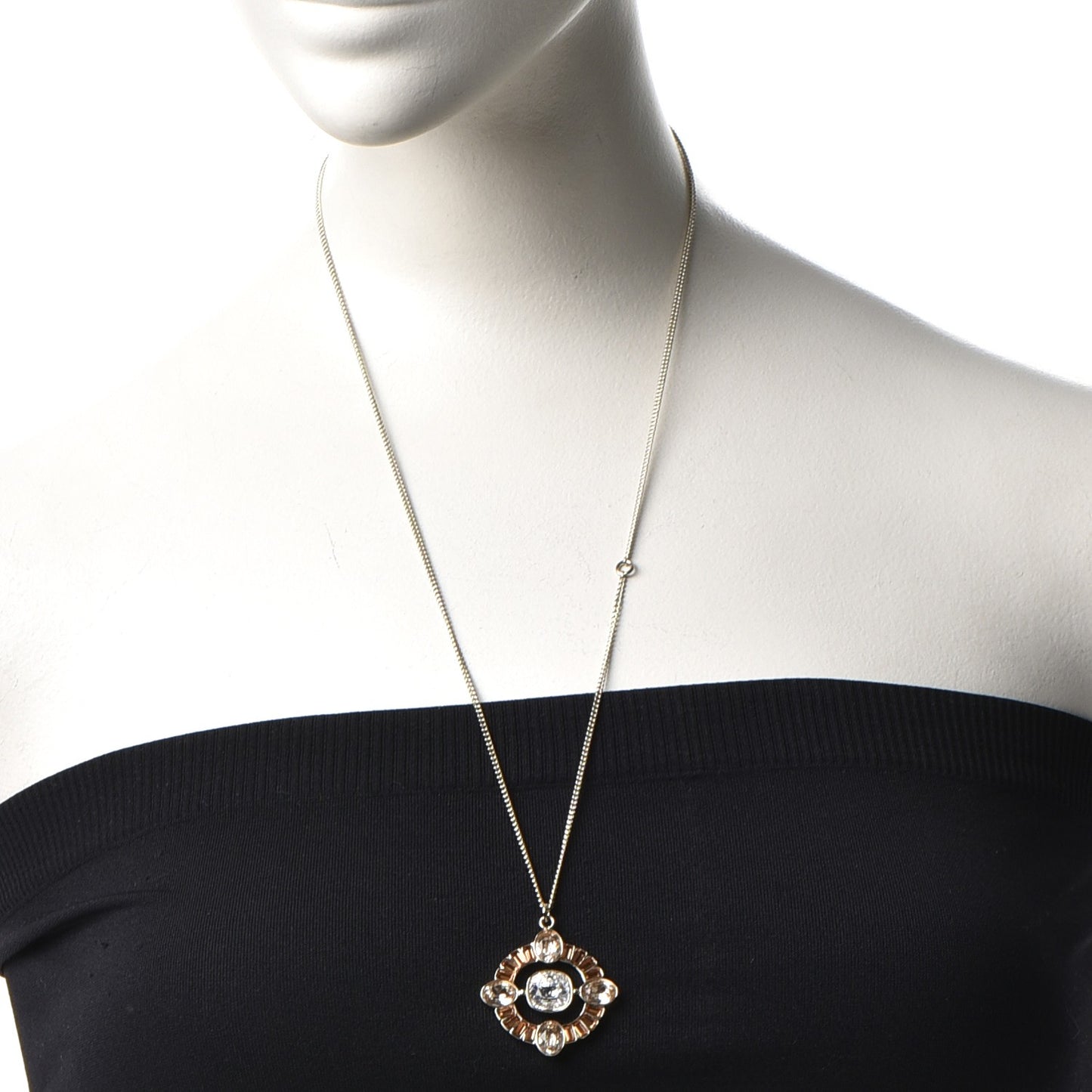 Crystal CC Medallion Necklace Light Gold