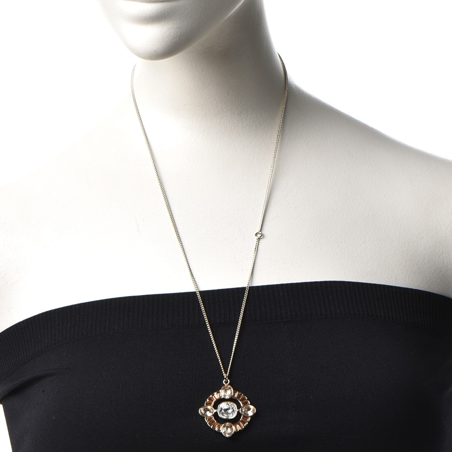Chanel Crystal CC Medallion Necklace Light Gold 2 of 7