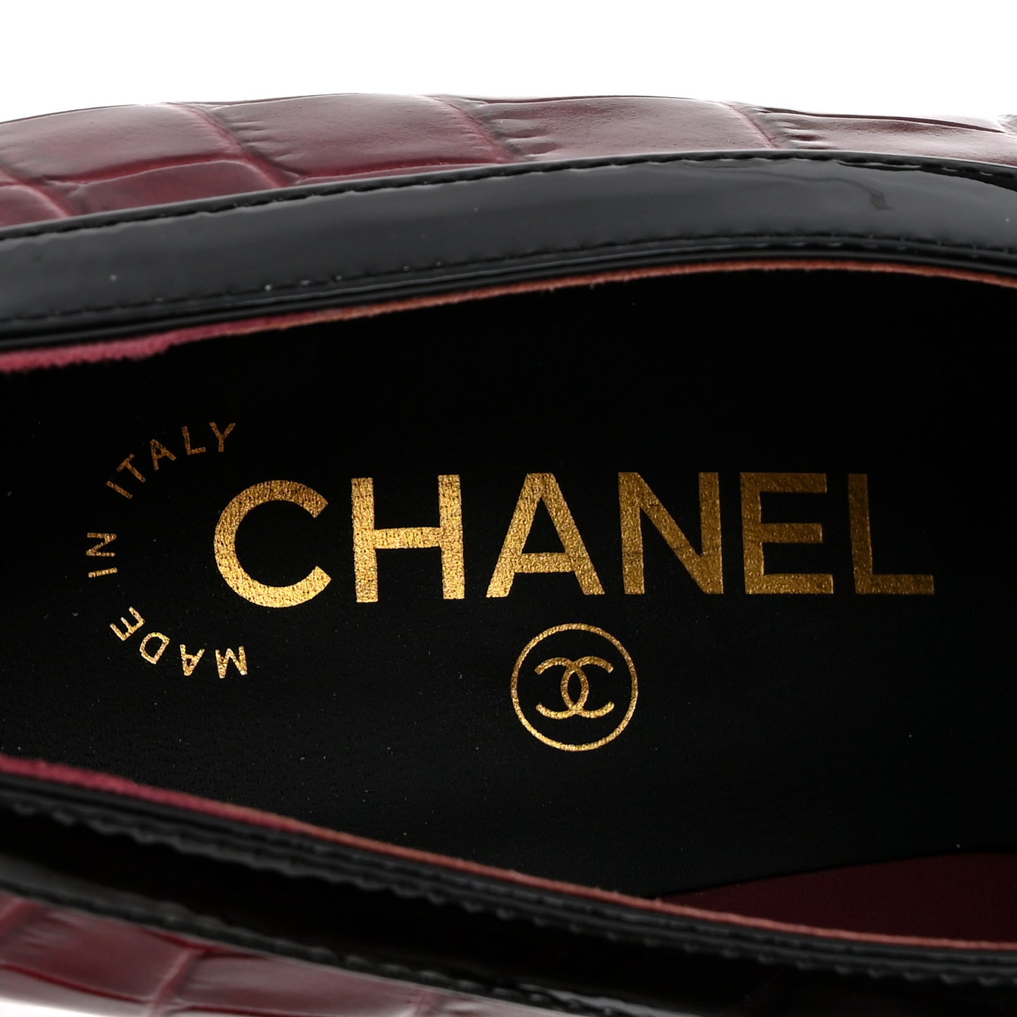 Crocodile Embossed Patent Calfskin Pumps 37.5 Burgundy Black