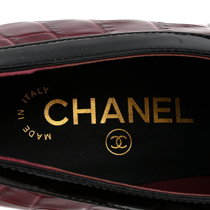 Chanel Crocodile Embossed Patent Calfskin Pumps 37.5 Burgundy Black 8 of 11