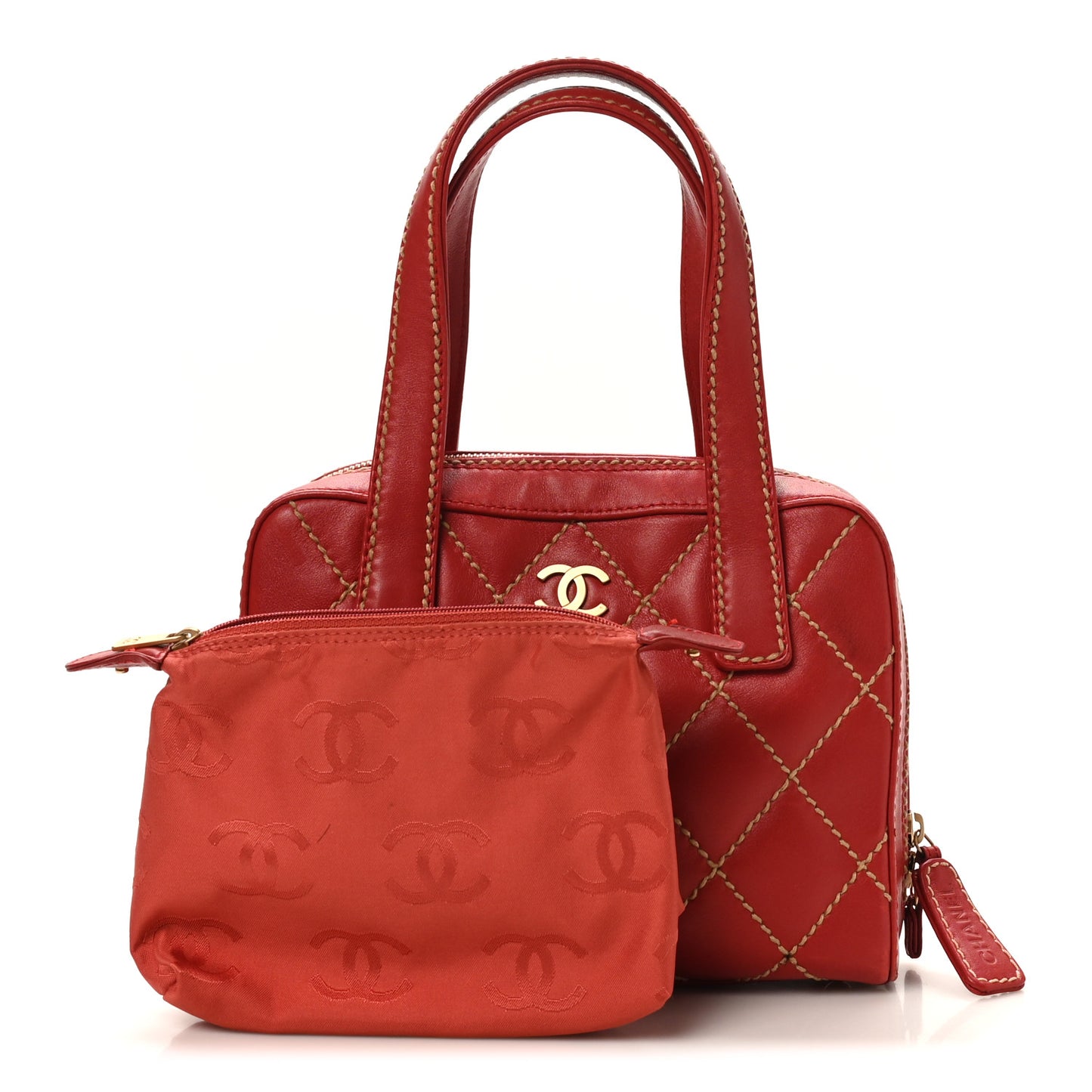 Calfskin Wild Stitch Top Handle Bag  Red