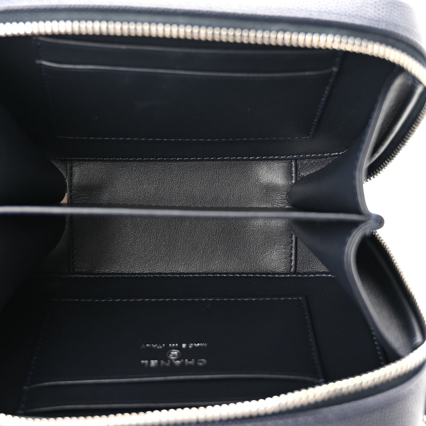 Caviar Quilted Striped Filigree Vanity Clutch With Chain Navy White