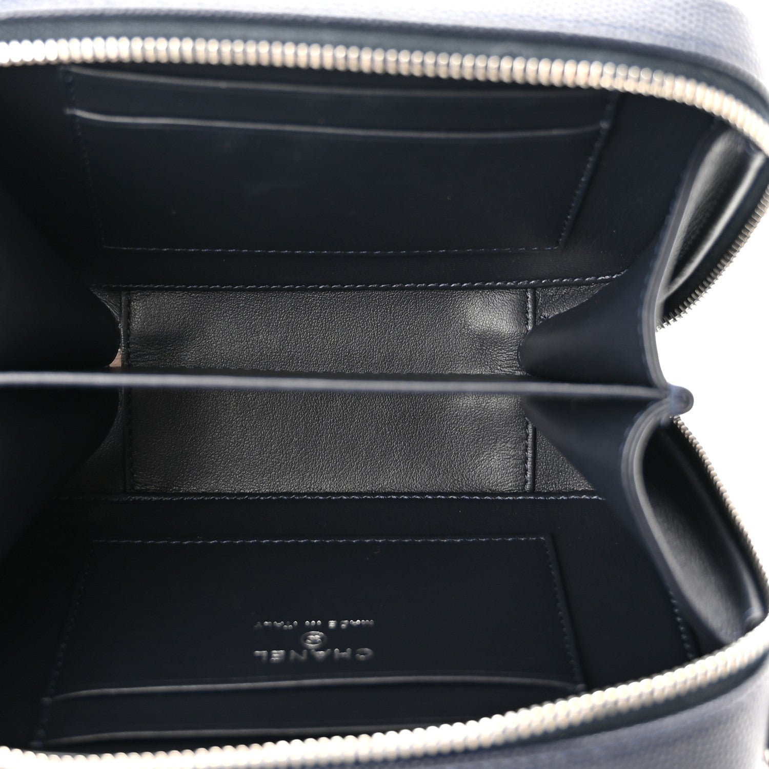 Chanel Caviar Quilted Striped Filigree Vanity Clutch With Chain Navy White 5 of 10