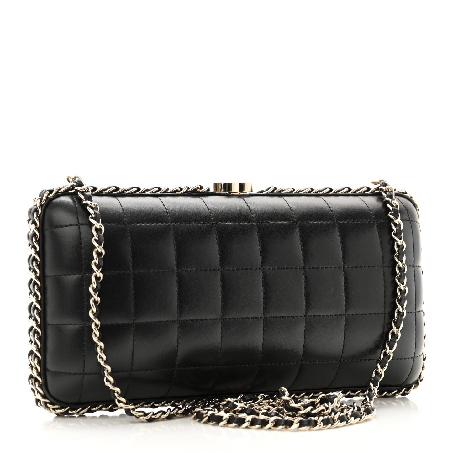Lambskin Quilted CC Studded Chain Around Clutch Black
