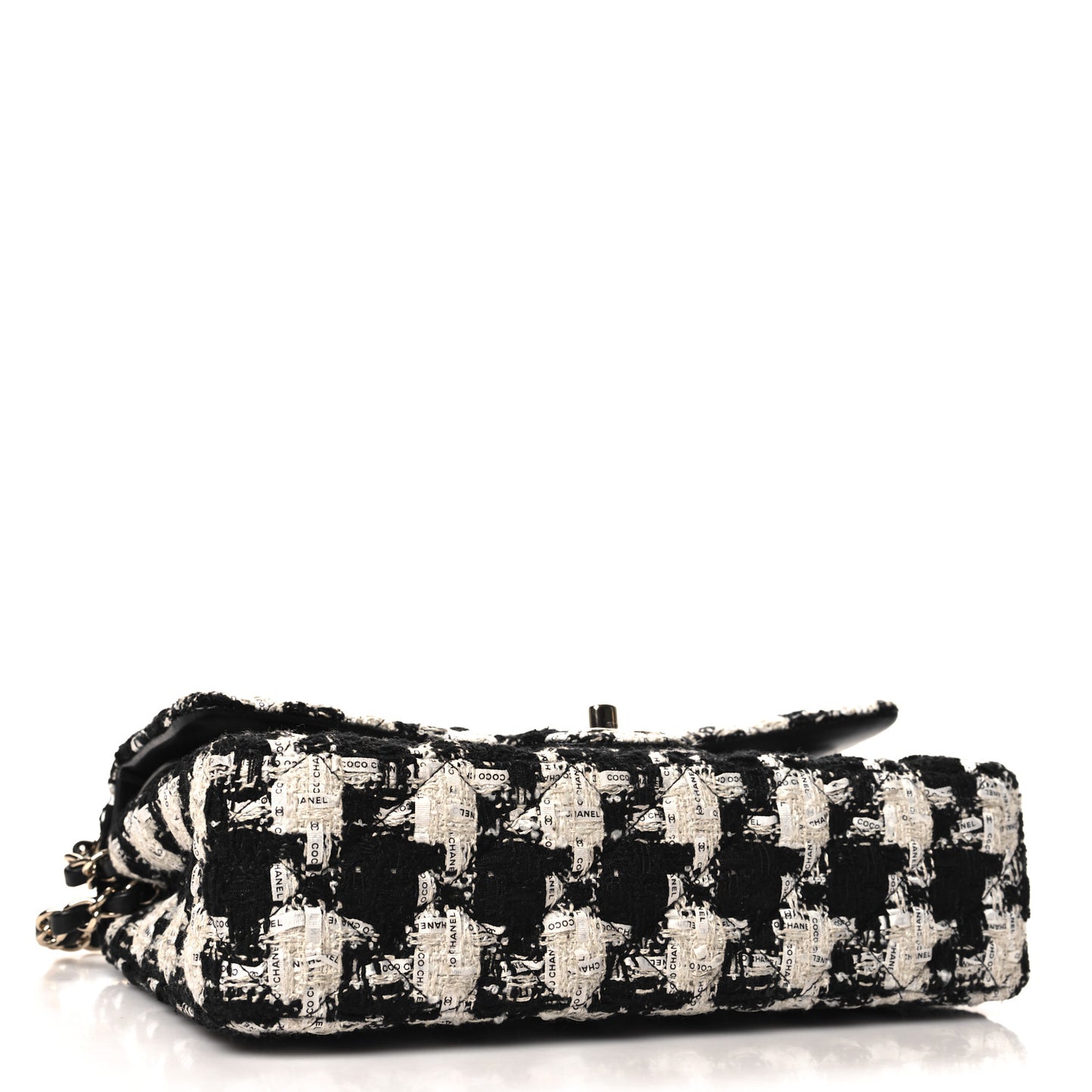 Tweed Quilted Medium Double Flap Black Ecru White