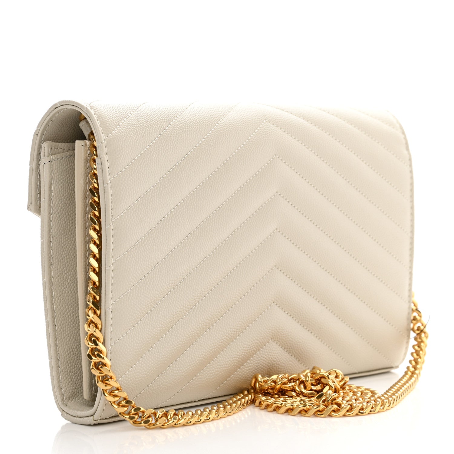 Saint Laurent Grain De Poudre Matelasse Chevron Monogram Chain Wallet Crema Soft 3 of 10