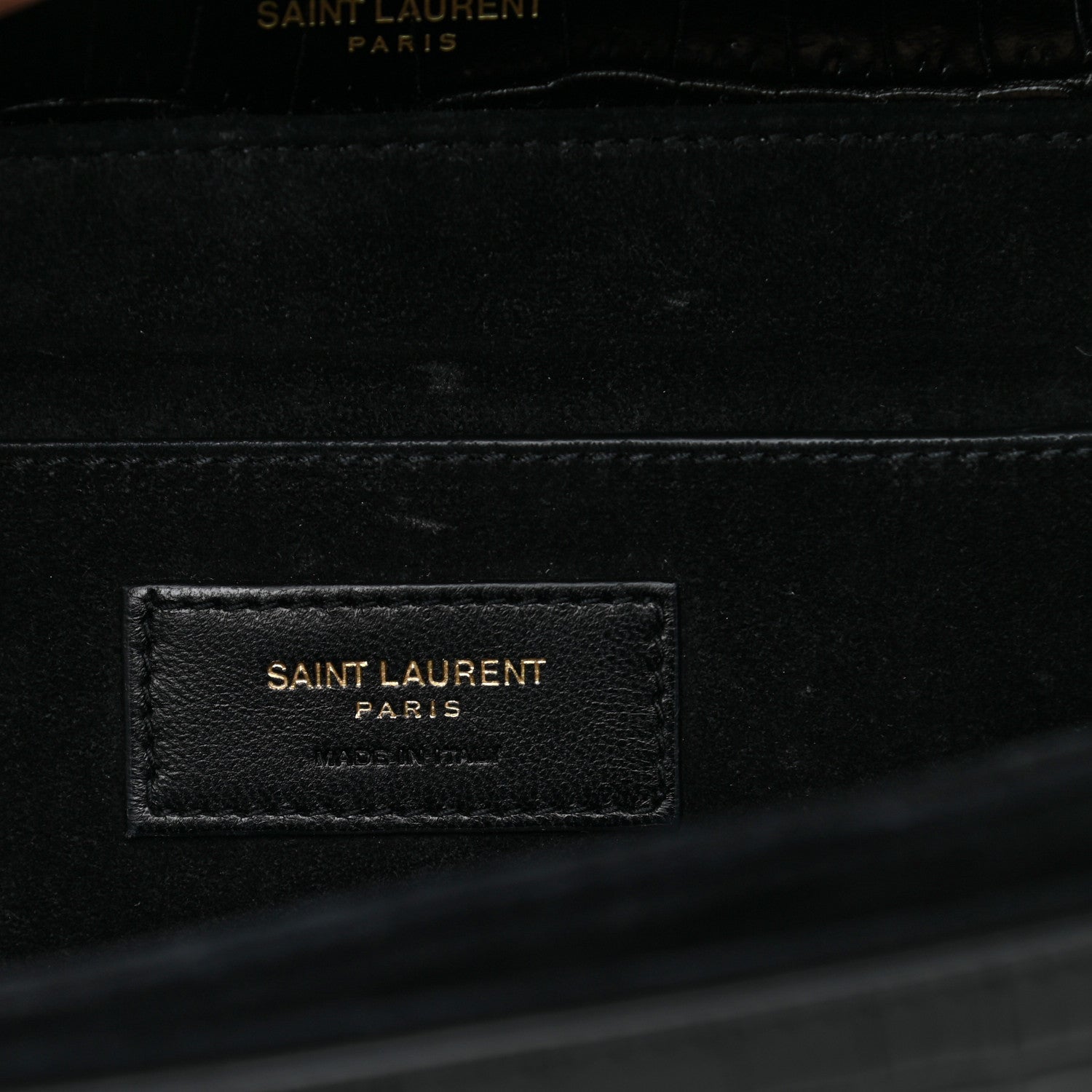 Saint Laurent Calfskin Crocodile Embossed Medium Bellechasse Satchel Black 6 of 12