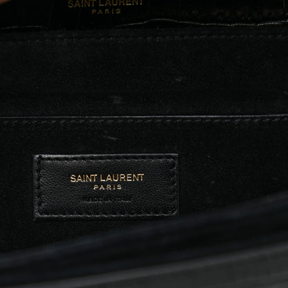 Saint Laurent Calfskin Crocodile Embossed Medium Bellechasse Satchel Black 6 of 12