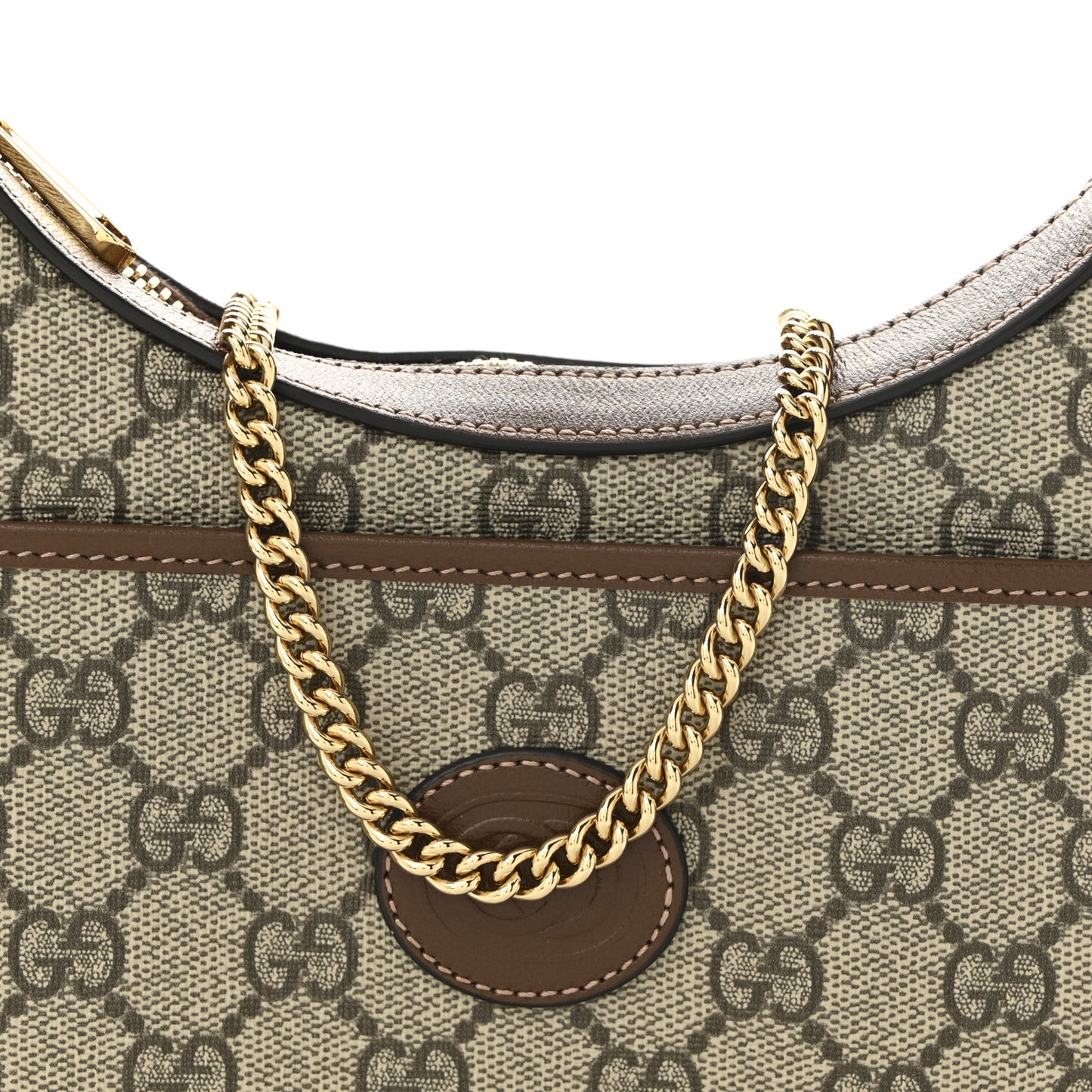 GG Supreme Monogram Azalea Calfskin Mini Retro Interlocking G Half Moon Bag Beige Ebony Brown Sugar