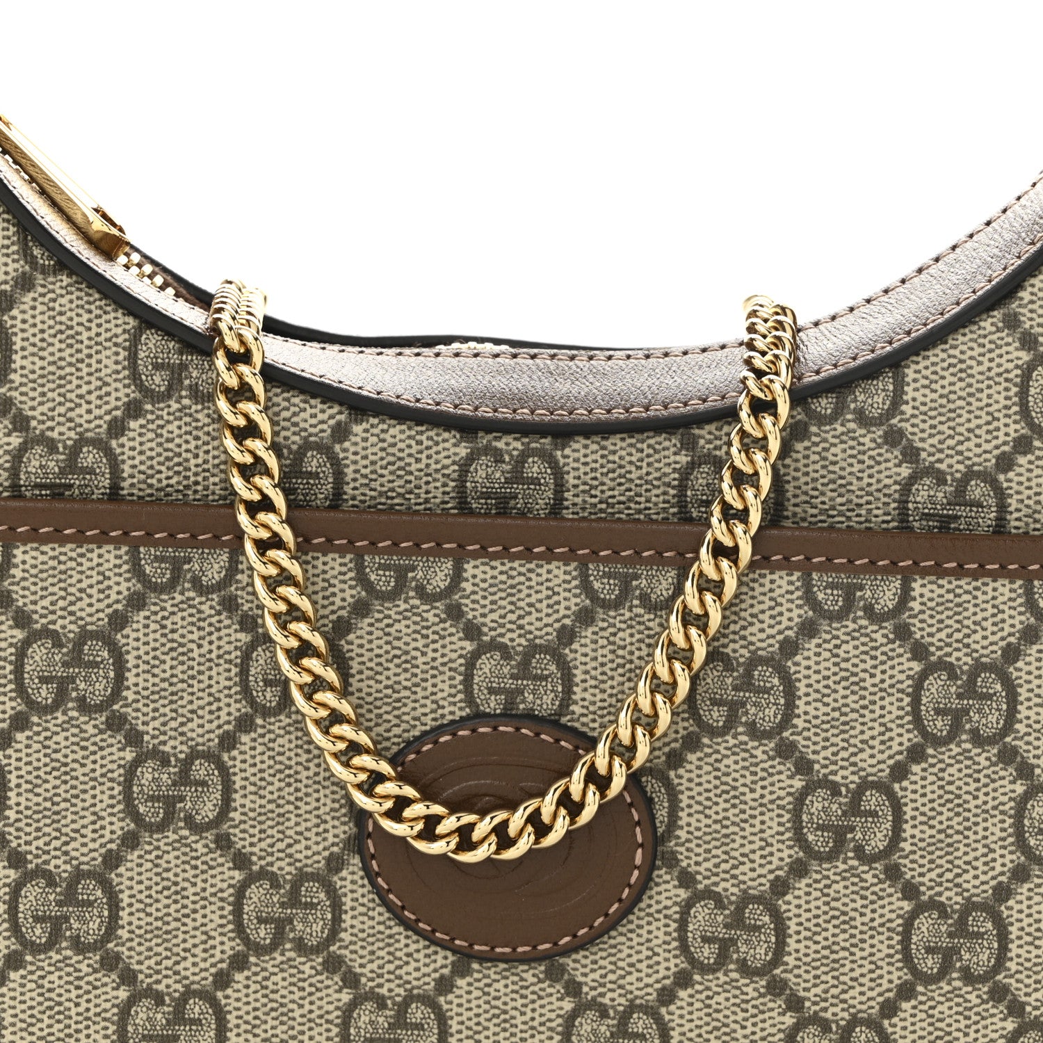 Gucci GG Supreme Monogram Azalea Calfskin Mini Retro Interlocking G Half Moon Bag Beige Ebony Brown Sugar 8 of 11