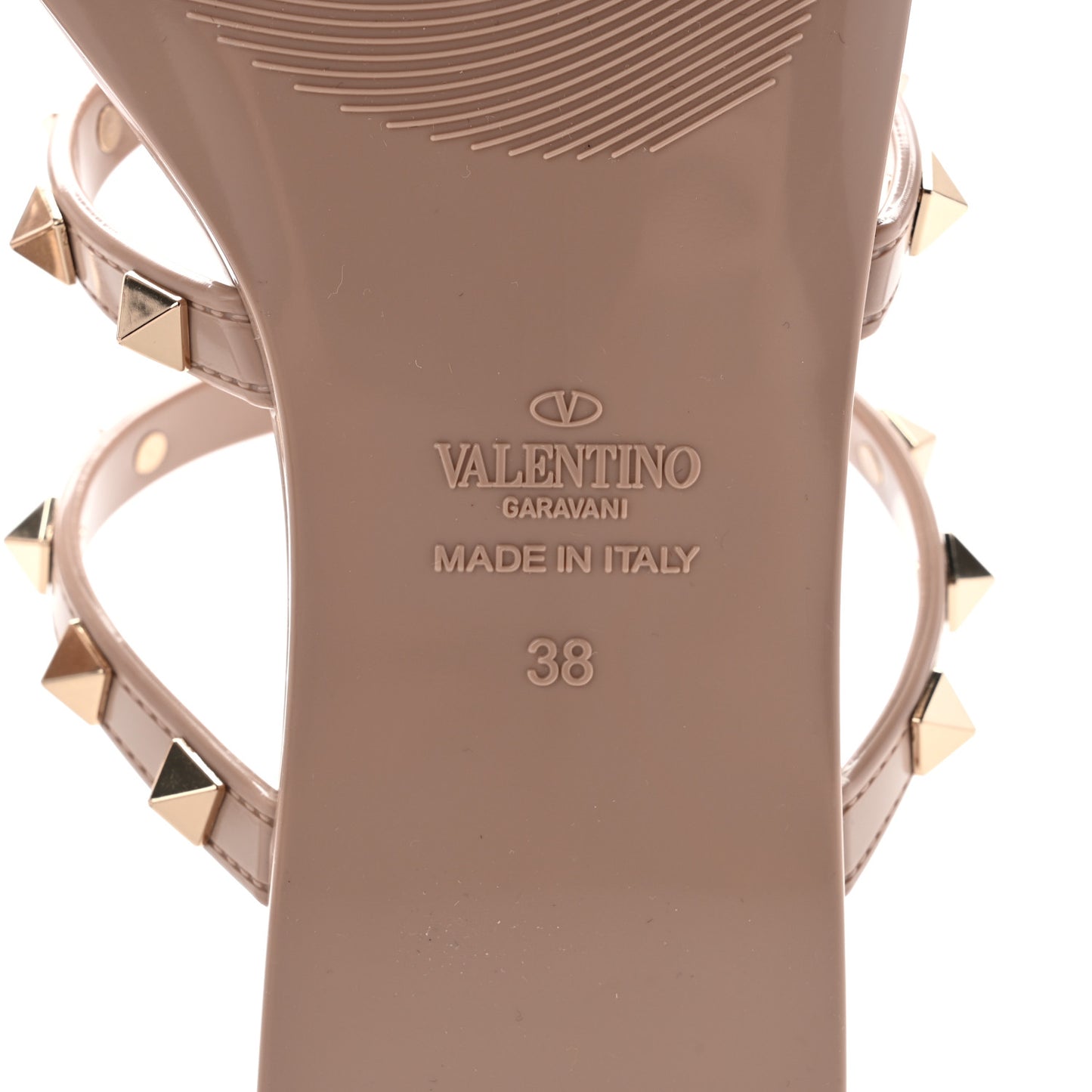 PVC Jelly Rockstud Caged Flat Thong Sandals 38 Poudre