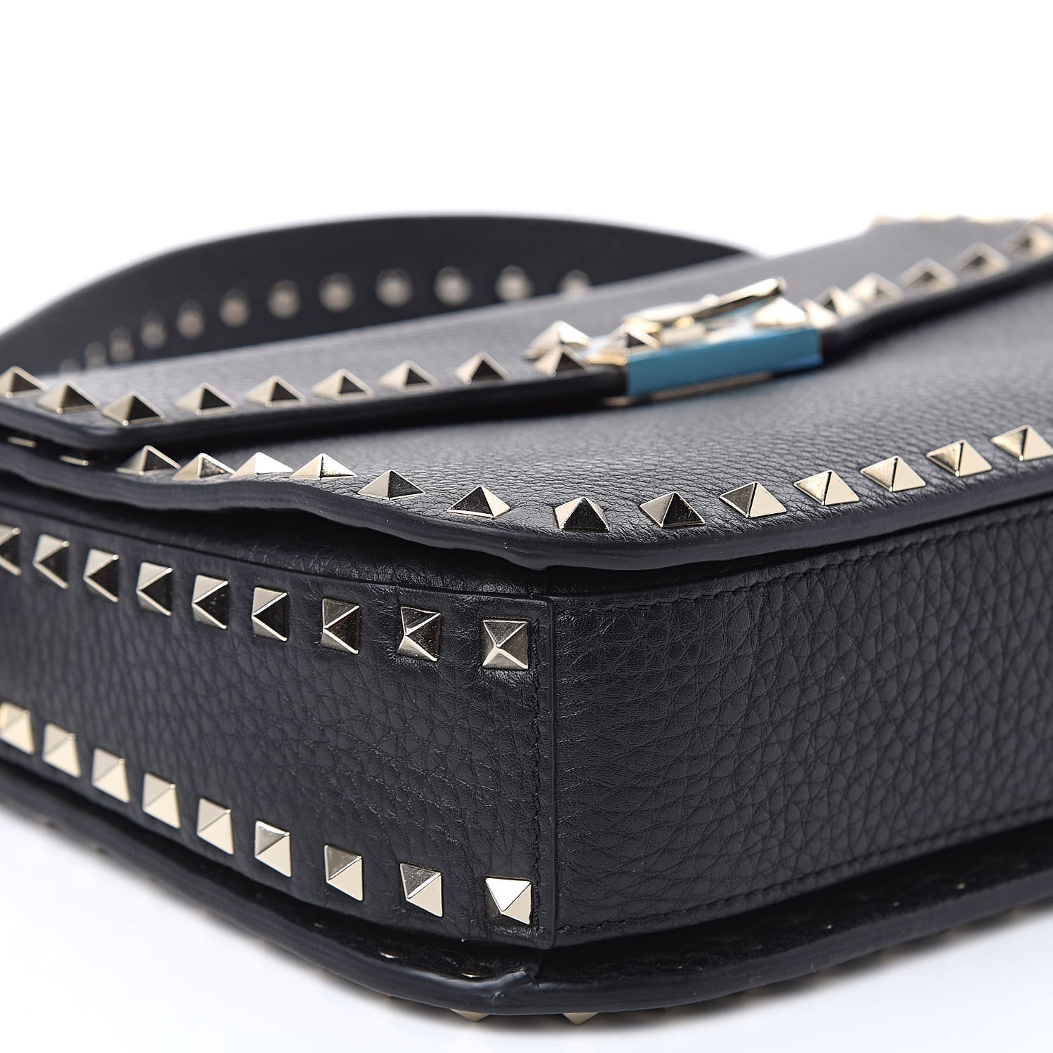 Valentino Garavani Pebbled Calfskin Medium Rockstud Flap Saddle Bag Black 9 of 10