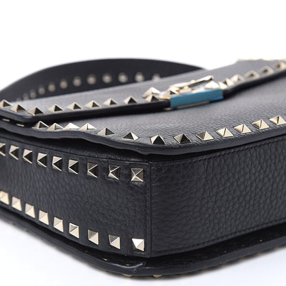 Valentino Garavani Pebbled Calfskin Medium Rockstud Flap Saddle Bag Black 9 of 10