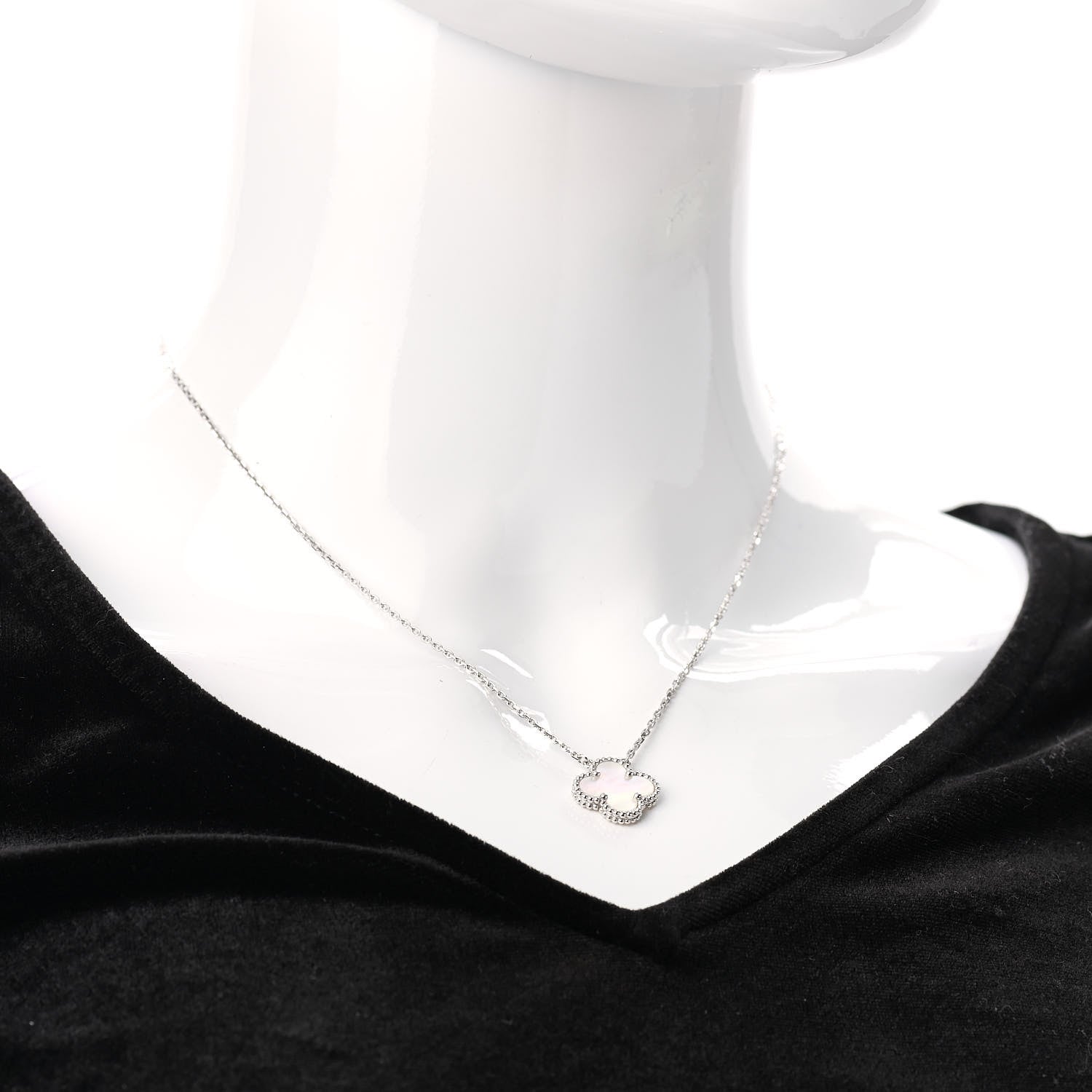 Van Cleef & Arpels 18K White Gold Mother of Pearl Vintage Alhambra Pendant Necklace 2 of 5