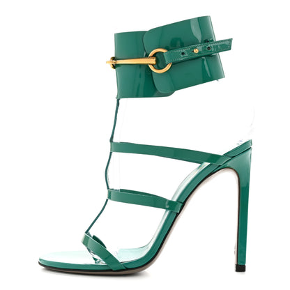 Gucci Vernice Crystal Ursula Ankle Wrap Caged Sandals 37.5 Deep Cobalt 1 of 9