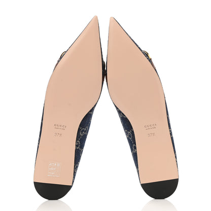 Gucci New Denim GG Monogram Nappa Deva Horsebit Chain Embellished Flats 37.5 Blue Tea Cuir Epilog 5 of 9