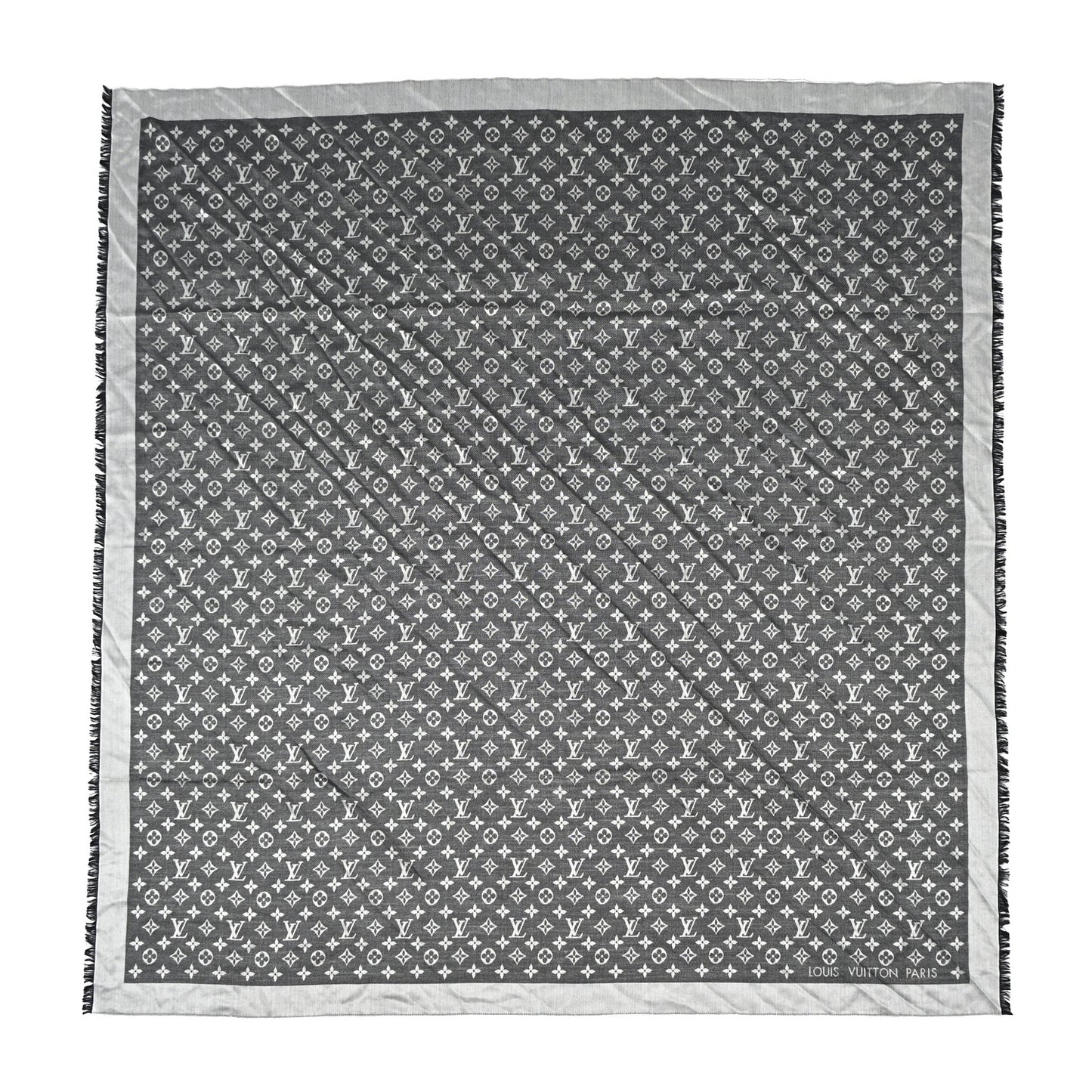 LOUIS VUITTON Silk Wool Monogram Denim Shawl Black