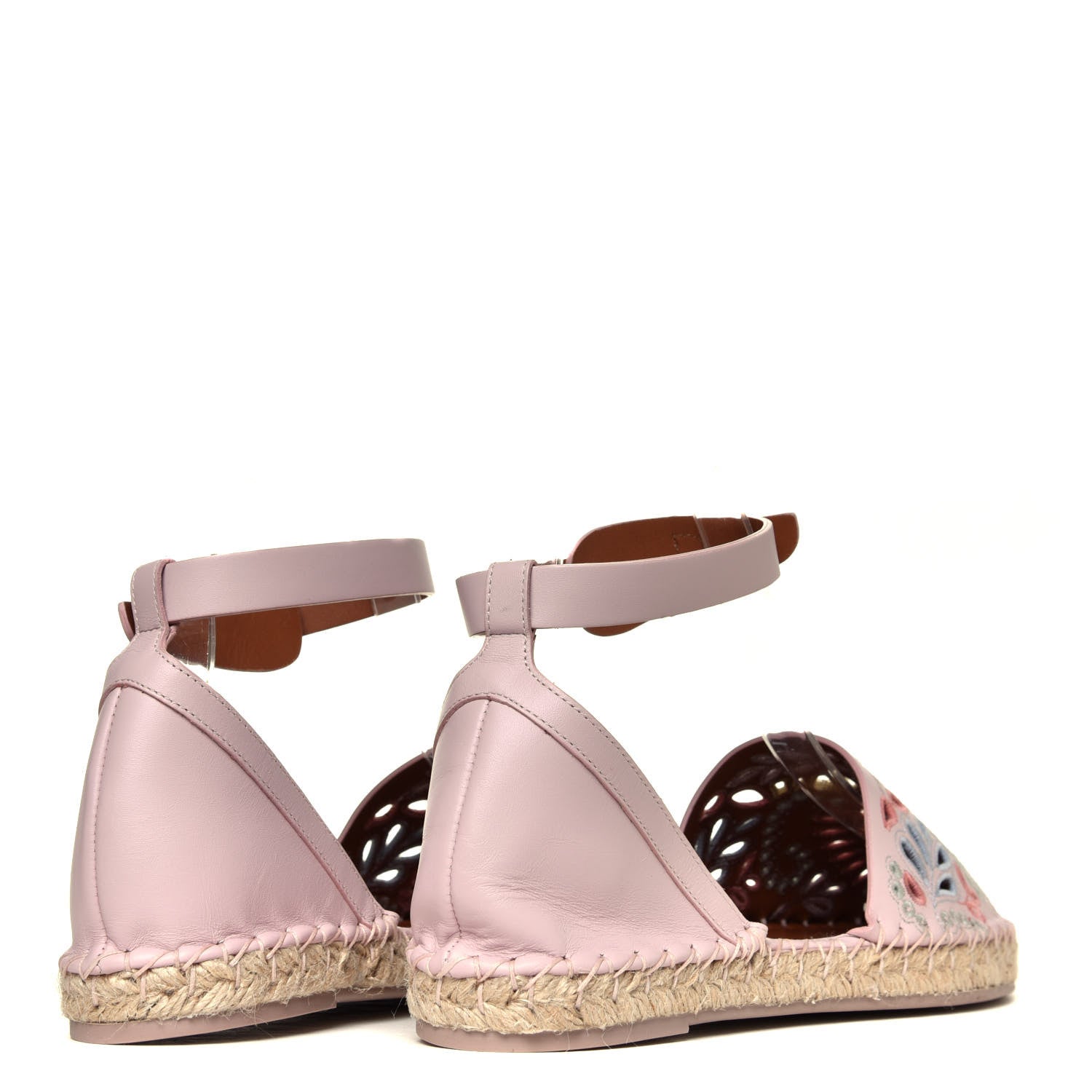 Valentino Garavani Calfskin Embroidered Cutout Ajour Ankle Wrap Espadrilles 38 Water Rose 6 of 12