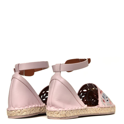 Valentino Garavani Calfskin Embroidered Cutout Ajour Ankle Wrap Espadrilles 38 Water Rose 6 of 12