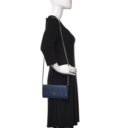 Prada Saffiano Metal Oro Chain Wallet Bleuette 2 of 15